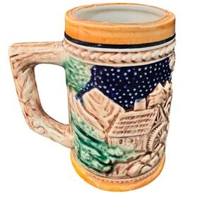 Vintage‎ Japan Ceramic Beer Stein Mug Collectible German Village Hand Painted